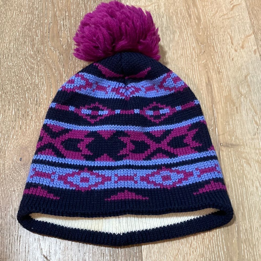 Wigwam wool hat with purple Pom